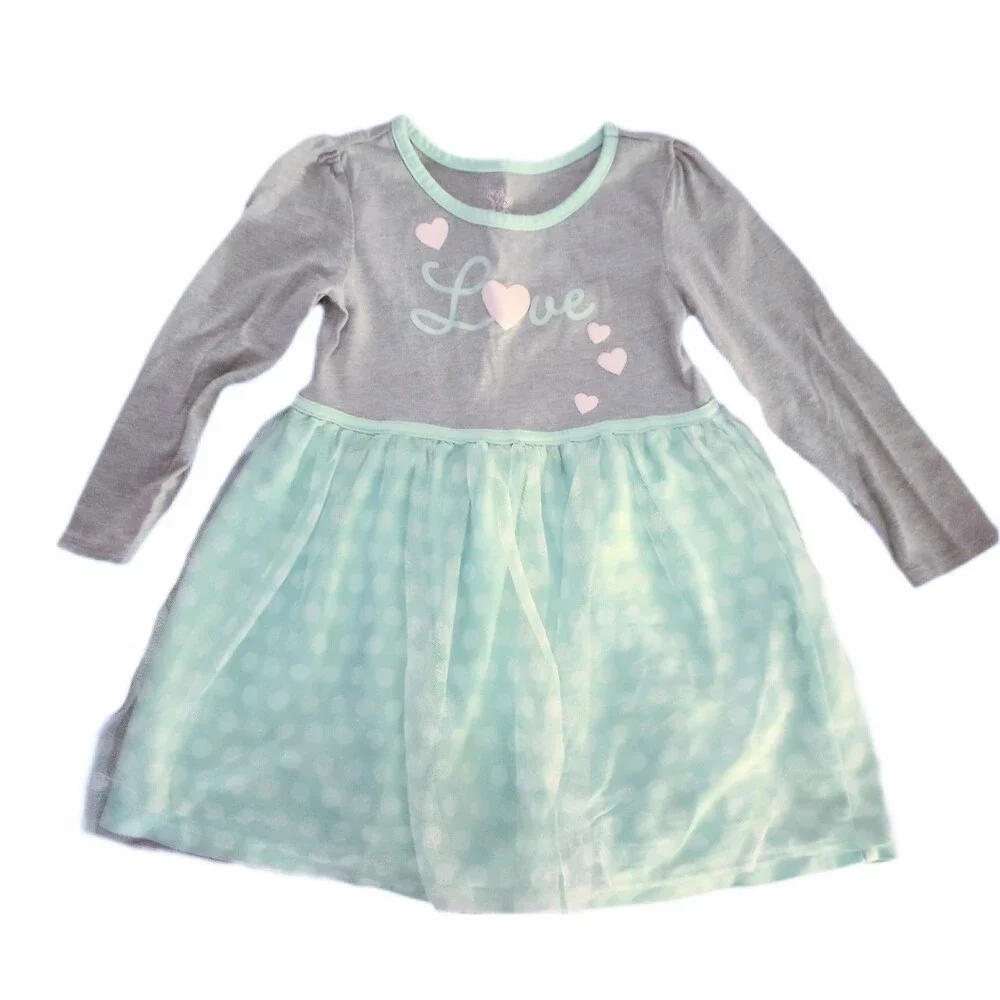 Children's Place Gray/Green Long Sleeve Tulle Dress sz 3T Girls